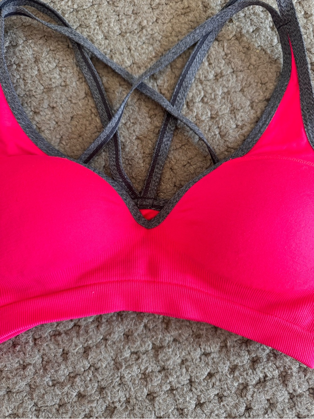 PINK Victoria's Secret Neon Pink Padded Crisscross Sports Bra with Gray Trim